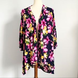 STACCATO Blue Pink Open Floral Kimono Top Large